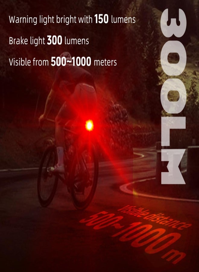 Elecphbo Smart Auto-Sensing Bike Brake Tail Light 300 Lumens High Brightness, 8-Level Adjustable, 800m Visibility, IP66 Waterproof, Aluminum Alloy, 220° Wide Angle, Vibration Wake-Up, Power-Off Memory [Black] - Image 3