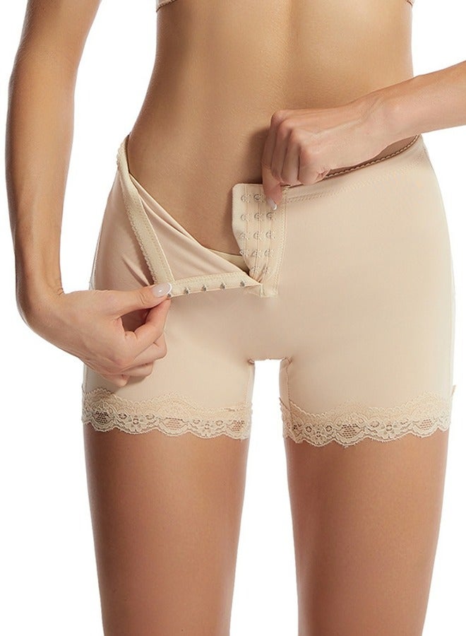Loquat High Waisted Lace Stitching Body Shaper Briefs Pants  Solid Color Shapewear for Women Seamless Underwear Beige  - Image 2