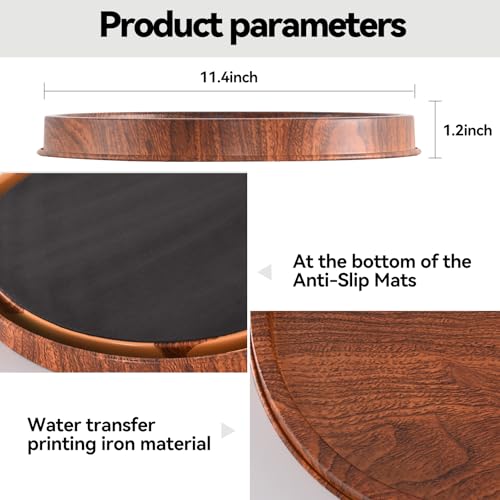 Lobolighting Round Decorative Serving Tray - Modern Farmhouse Style Handcrafted Wood Grain Color Metal Tray, Versatile Centerpiece for Coffee Table, Living Room, Dining or Entryway Home Decor - Image 4