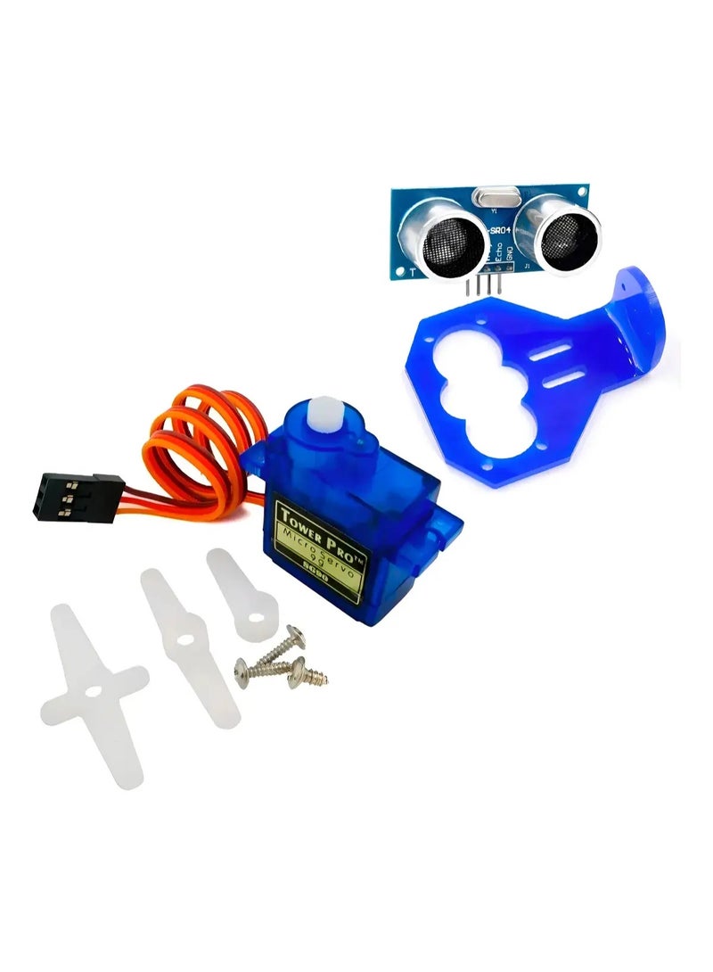 SG90 Servo Motor Kit 1.6kg + HC-SR04 Ultrasonic Sensor with Acrylic Bracket – Includes Arms and Screws for Robotics Projects, Compatible with Arduino and Distance Measurement - Image 1