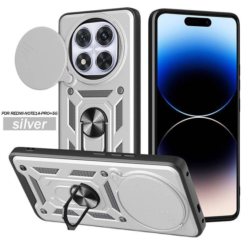 BB غطاء واقي بTPU+PC لـ Redmi Note 14 Pro مع حماية من السقوط وحامل قائم مع مقاوم للصدمات مع مغناطيس قوي مع قبضة مضادة للانزلاق باللون Silver مضاد للانزلاق مغناطيسي بوظيفة حامل من ماد. - Image 1