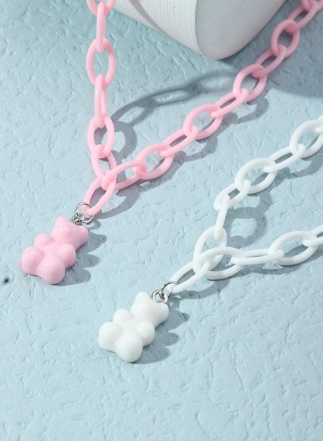 تايك تو قلادة بسلسلة بتعليقة دب للبنات قطعتين - Image 3