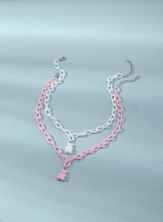 تايك تو قلادة بسلسلة بتعليقة دب للبنات قطعتين - Image 1