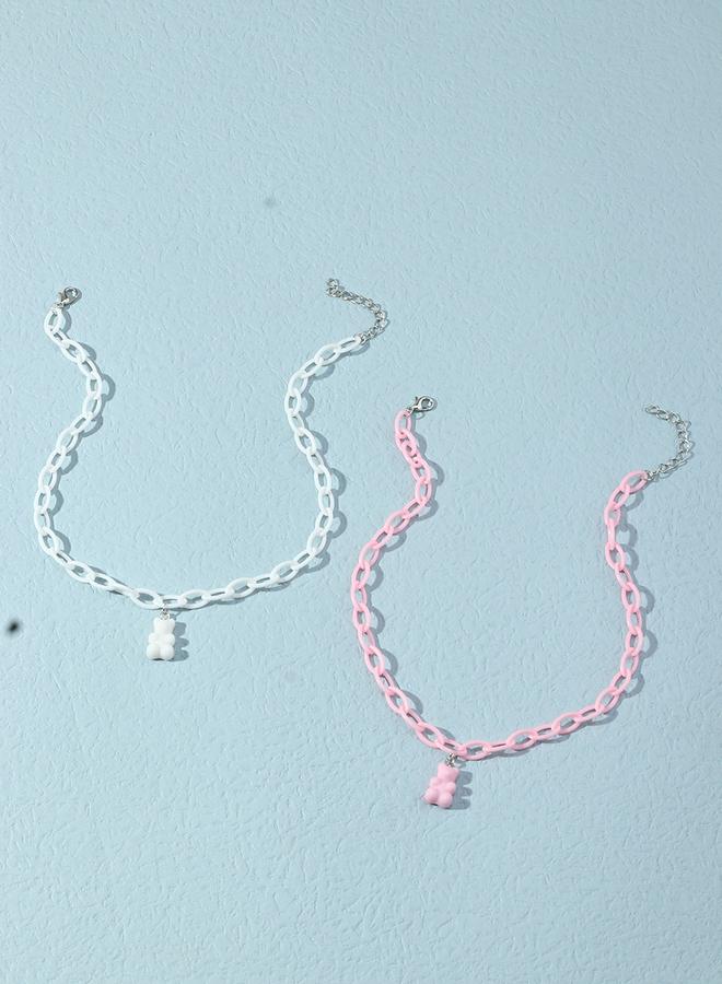 تايك تو قلادة بسلسلة بتعليقة دب للبنات قطعتين - Image 4