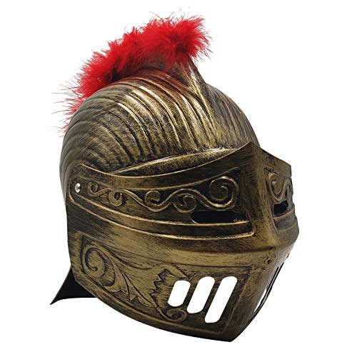 LOOYAR Medieval Knight Soldier Warrior Costume Helmet Hat Sallet with Red Plume and Folding Face Mask for Battle Play Halloween Cosplay LARP - Image 2
