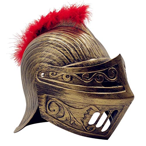 LOOYAR Medieval Knight Soldier Warrior Costume Helmet Hat Sallet with Red Plume and Folding Face Mask for Battle Play Halloween Cosplay LARP - Image 1