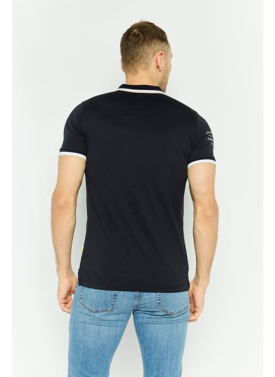 Gazzarrini Men Regular Fit Brand Logo Short Sleeve Polo Shirt, Navy Combo  - Image 4