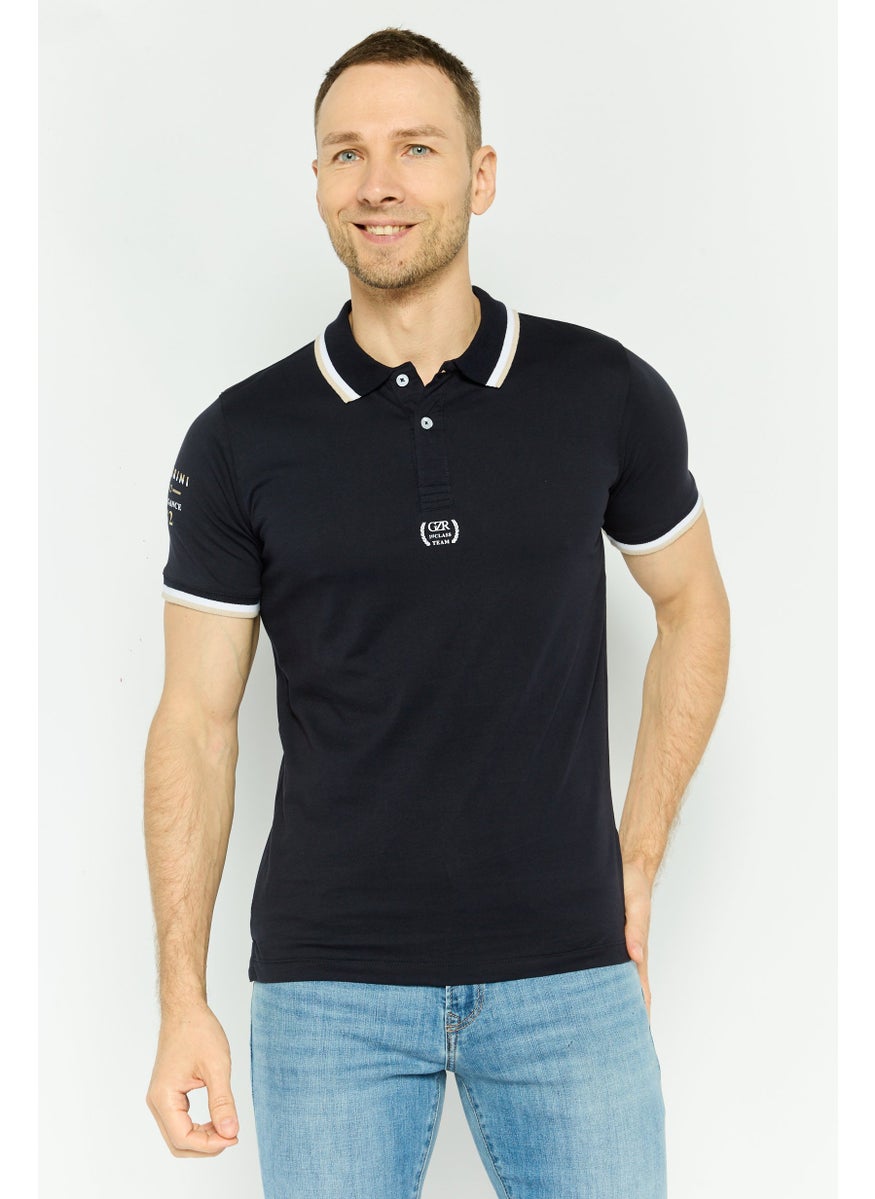 Gazzarrini Men Regular Fit Brand Logo Short Sleeve Polo Shirt, Navy Combo  - Image 1