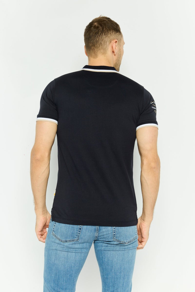 Gazzarrini Men Regular Fit Brand Logo Short Sleeve Polo Shirt, Navy Combo - Image 4