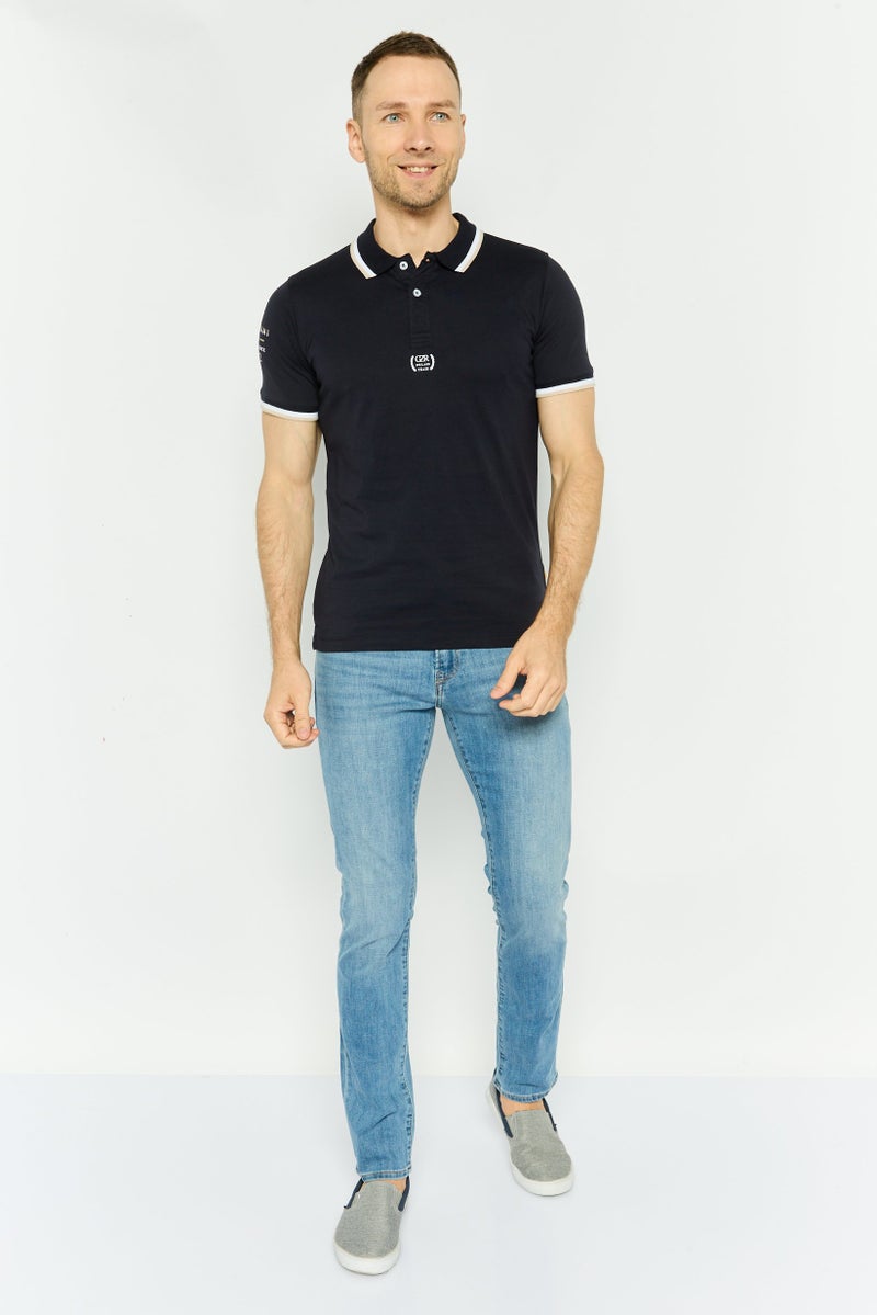 Gazzarrini Men Regular Fit Brand Logo Short Sleeve Polo Shirt, Navy Combo - Image 2