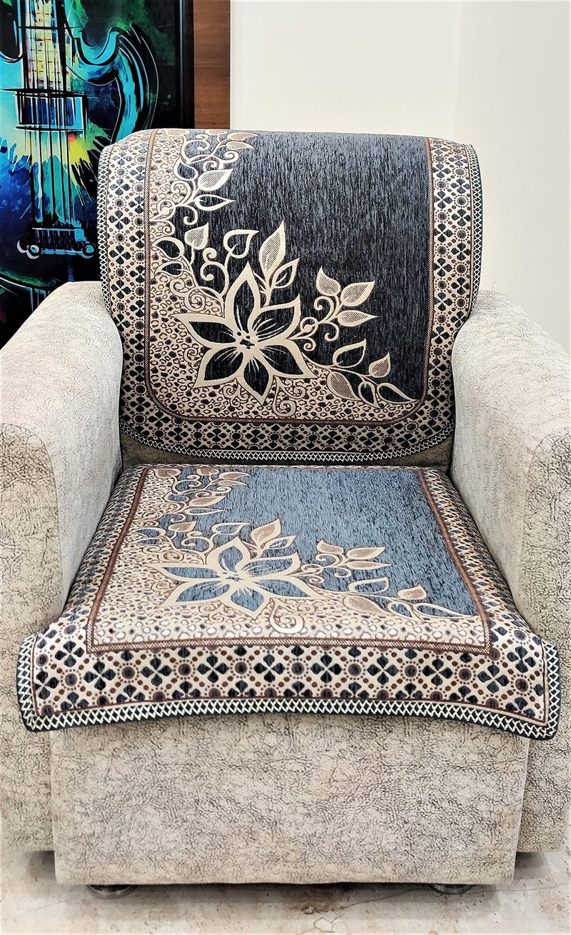 KREEVA Velvet Chenille Sofa Cover | for 5 Seater (3+1+1) Sofa | (Florida Grey_3, 6 Piece Set) | Sofa Slipcovers - Image 4