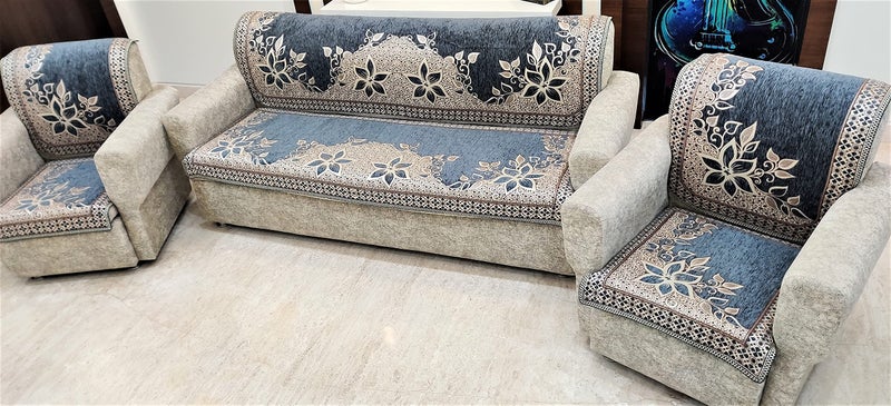 KREEVA Velvet Chenille Sofa Cover | for 5 Seater (3+1+1) Sofa | (Florida Grey_3, 6 Piece Set) | Sofa Slipcovers - Image 2