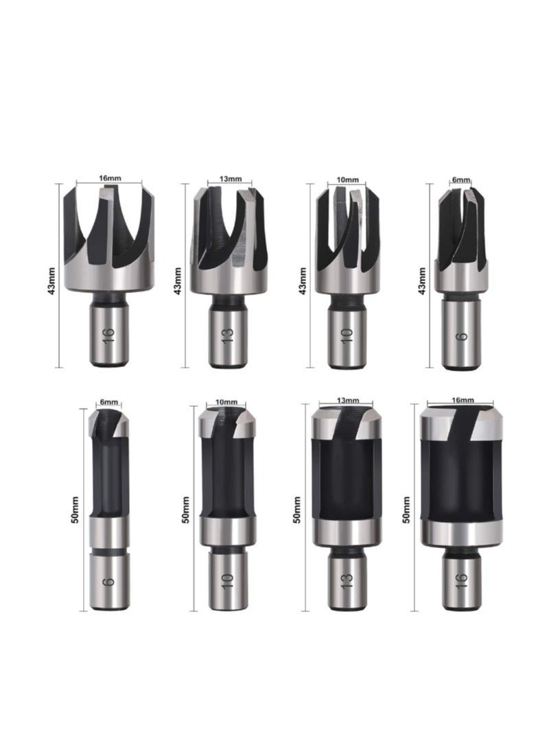 Yakumuz 8Pcs Wood Plug Cutter Drill Bit Set Yakumuz Carbon Steel Titanium Coated Woodworking Chamfer Drill Bits Straight and Tapered Taper 5/8" 1/2" 3/8" 1/4" Cutting Tool-Silver  - Image 2