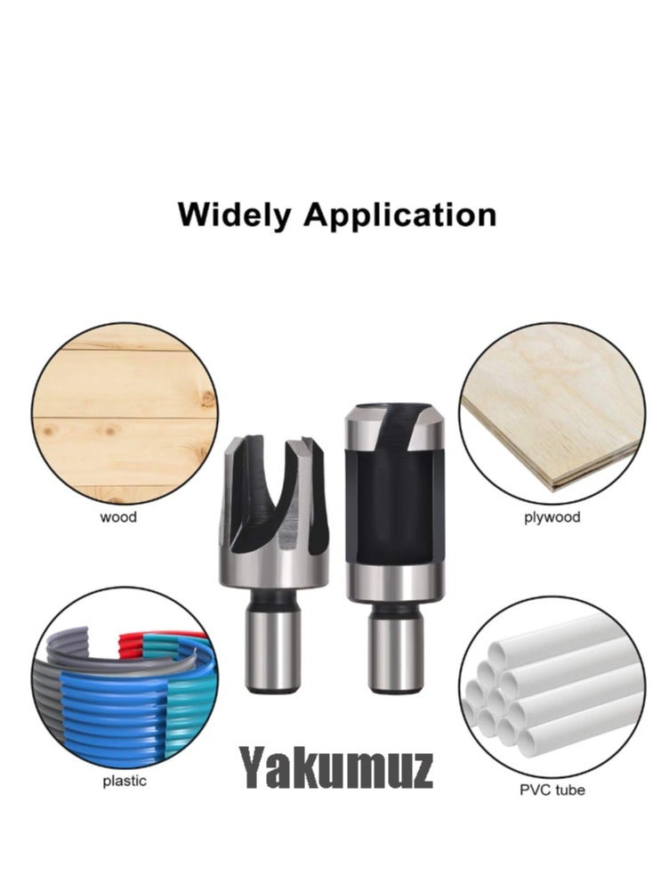 Yakumuz 8Pcs Wood Plug Cutter Drill Bit Set Yakumuz Carbon Steel Titanium Coated Woodworking Chamfer Drill Bits Straight and Tapered Taper 5/8" 1/2" 3/8" 1/4" Cutting Tool-Silver  - Image 3