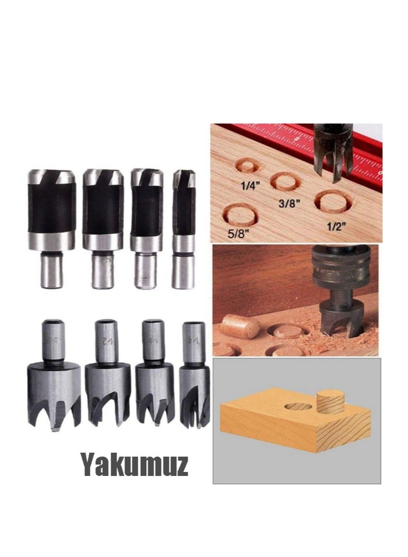 Yakumuz 8Pcs Wood Plug Cutter Drill Bit Set Yakumuz Carbon Steel Titanium Coated Woodworking Chamfer Drill Bits Straight and Tapered Taper 5/8" 1/2" 3/8" 1/4" Cutting Tool-Silver  - Image 4