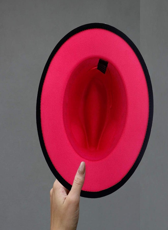 Gossifan Wide Brim Fedora Felt Panama Hat with Chain Belt Buckle - Dark Night&Super Pink - Image 5