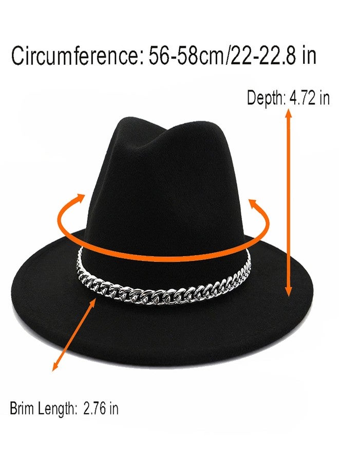 Gossifan Wide Brim Fedora Felt Panama Hat with Chain Belt Buckle - Dark Night&Super Pink - Image 4