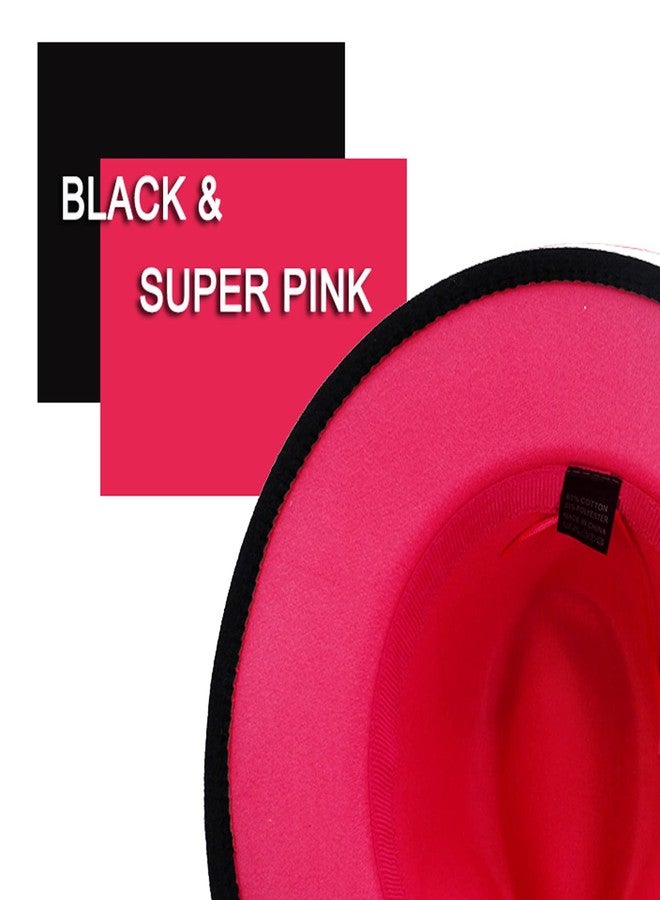Gossifan Wide Brim Fedora Felt Panama Hat with Chain Belt Buckle - Dark Night&Super Pink - Image 2