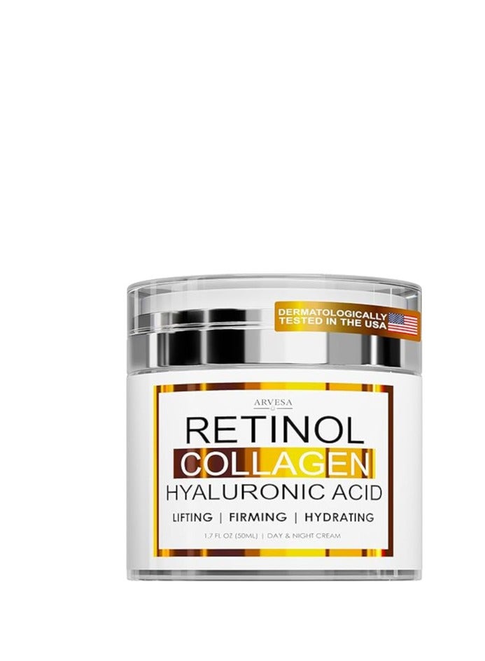 Arvesa Retinol Cream for Face - Facial Moisturizer with Collagen and Hyaluronic Acid - Hydrating Wrinkle Cream for Women and Men - Anti-Aging Day and Night Moisturizer For All Skin Types - Made in USA