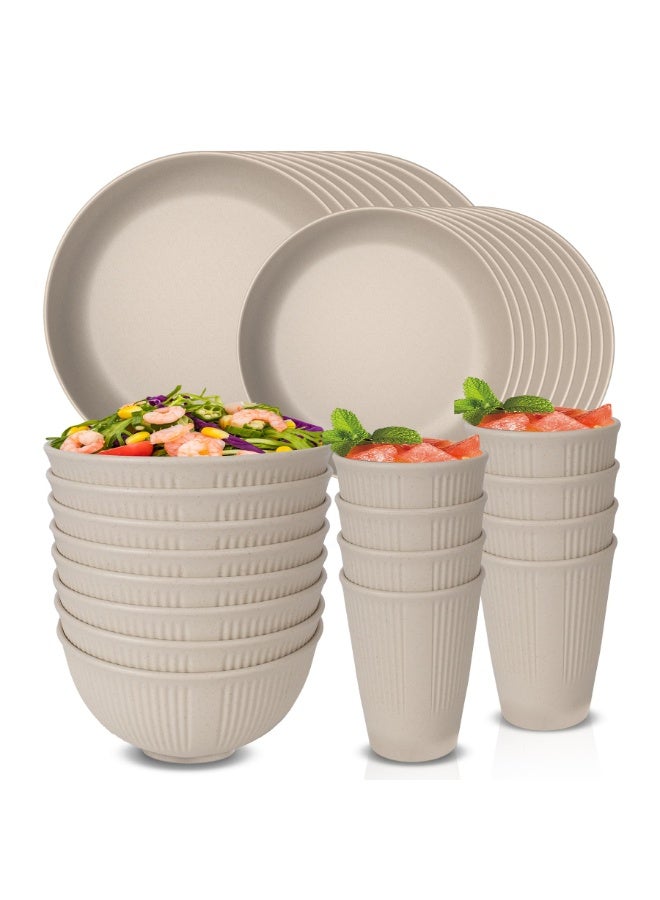 Peachjoy Unbreakable Beige Dinnerware Set - Reusable Plastic Tableware for 8 - Includes Plates, Bowls, Cups - Microwave & Dishwasher Safe - Perfect for Home, Camping & Picnics - Image 1