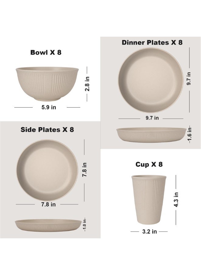 Peachjoy Unbreakable Beige Dinnerware Set - Reusable Plastic Tableware for 8 - Includes Plates, Bowls, Cups - Microwave & Dishwasher Safe - Perfect for Home, Camping & Picnics - Image 2