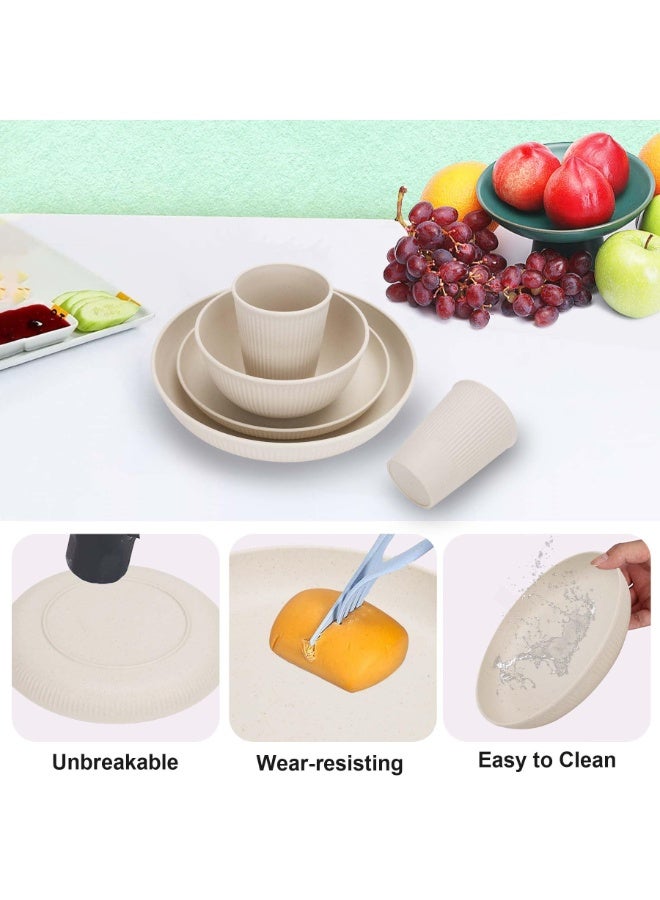 Peachjoy Unbreakable Beige Dinnerware Set - Reusable Plastic Tableware for 8 - Includes Plates, Bowls, Cups - Microwave & Dishwasher Safe - Perfect for Home, Camping & Picnics - Image 4