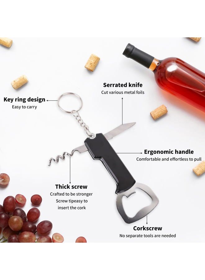 BUWUSMU 28 Pcs Wine Bottle Opener Bulk Beer Bottle Opener with Keychain 3.27" Stainless Steel Corkscrew Wine Opener Waiter Corkscrew Wine Key Opener for Bar Restaurant Beverages Home Party (Black) - Image 2