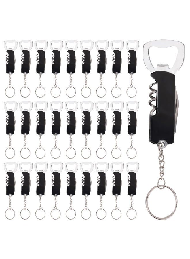 BUWUSMU 28 Pcs Wine Bottle Opener Bulk Beer Bottle Opener with Keychain 3.27" Stainless Steel Corkscrew Wine Opener Waiter Corkscrew Wine Key Opener for Bar Restaurant Beverages Home Party (Black) - Image 1