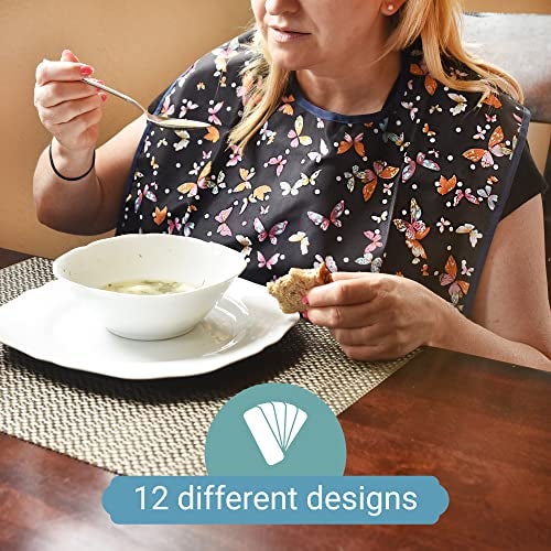Celley 12 Pack Adult Bibs with Crumb Catcher - Waterproof and Reusable Clothing Protectors for Elderly, Seniors and Disabled Mixed - Image 2