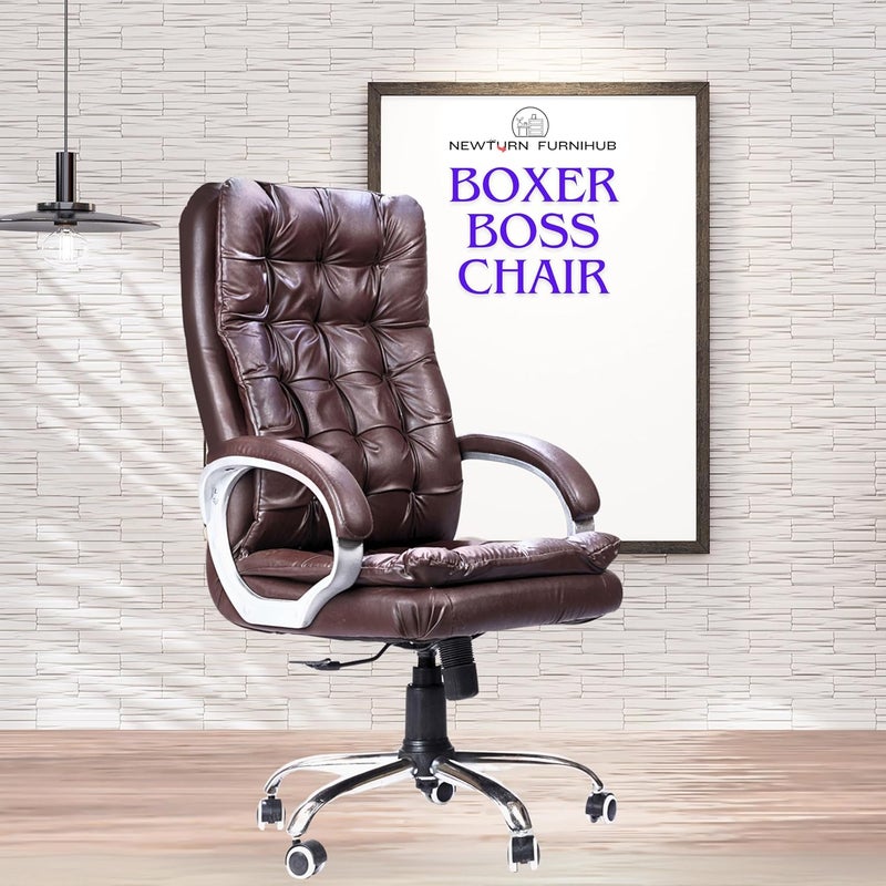 NEWTURN NEWTURN Boxer HIGH Back Pre Assembled with Heavy Duty Metal Stand Premium Leather Ergonomic Boss Revolving Chair with 3 Years Warranty 