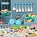JOKERKING 150Pcs Kitchen Playset Toddlers Pretend Cooking Cookware Accessories Food Picnic Blanket Fruits Veges 2Pack Shopping Storage Basket Dessert and Prop Money Gift for Kids Turquoise - Image 4