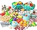 JOKERKING 150Pcs Kitchen Playset Toddlers Pretend Cooking Cookware Accessories Food Picnic Blanket Fruits Veges 2Pack Shopping Storage Basket Dessert and Prop Money Gift for Kids Turquoise - Image 2
