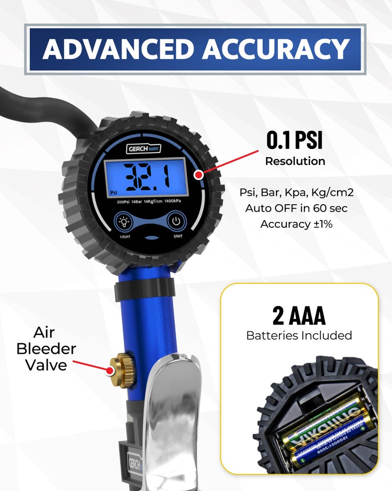GERCHWAY Presta Valve Air Chuck â€“ Digital Bike Tire Inflator with Pressure Gauge â€“ Schrader to Presta Valve Adapter for Air Compressor - Image 5