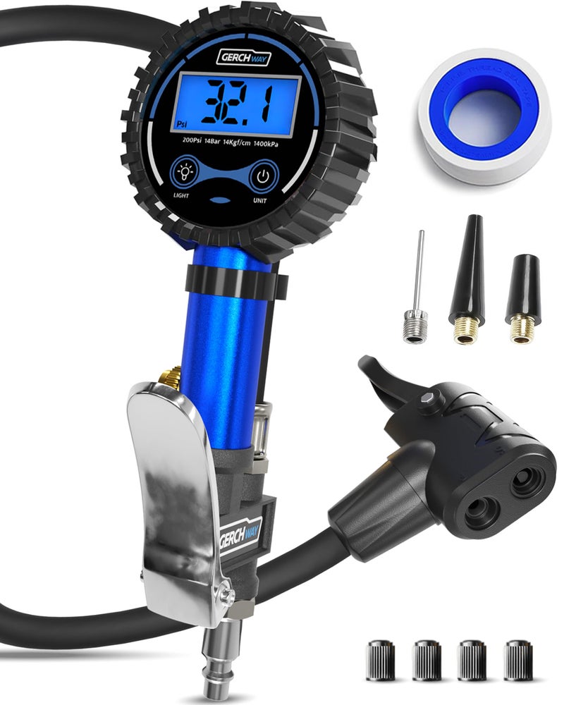 GERCHWAY Presta Valve Air Chuck â€“ Digital Bike Tire Inflator with Pressure Gauge â€“ Schrader to Presta Valve Adapter for Air Compressor - Image 1
