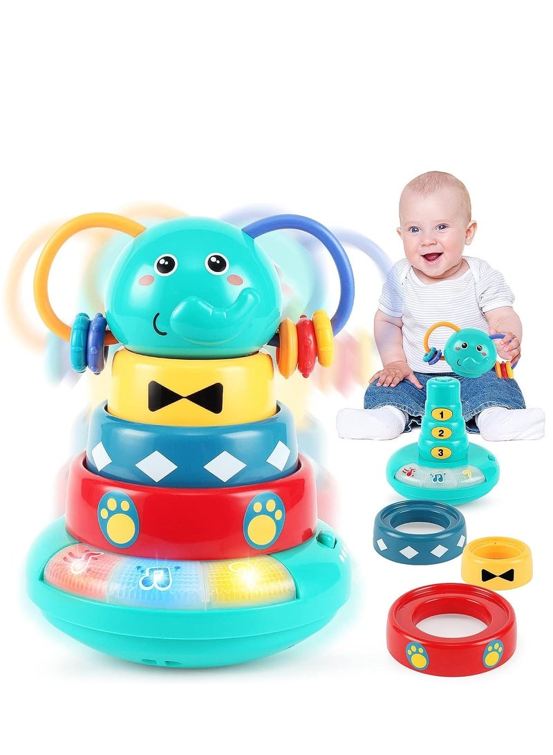 KASTWAVE Music Toys for Babies 6-12 Months Interactive Elephant Music Roly-Poly w/Stacking Ring Rattle Toy Early Educational Sensory Toys for Kids 6-12 Months  - Image 1