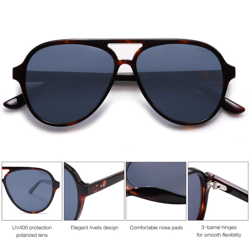SOJOS Classic Polarized Aviator Sunglasses for Women Men, Retro Trendy Aviators Shades SJ2201, Tortoise/Dark Greyish blue - Image 4