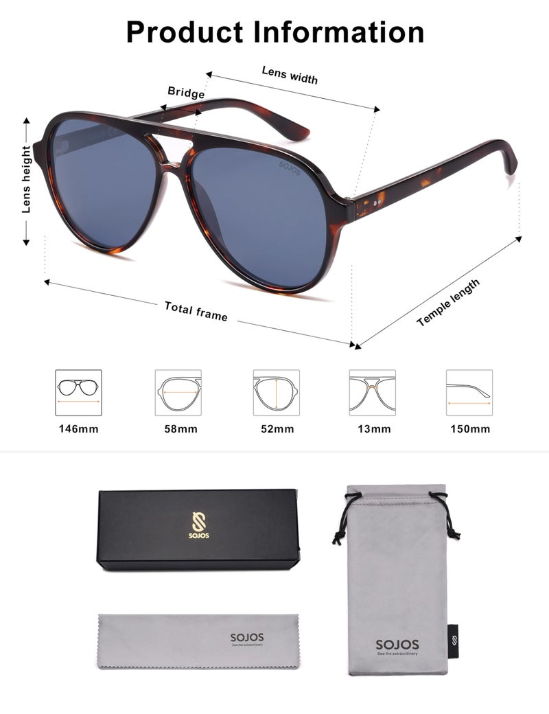 SOJOS Classic Polarized Aviator Sunglasses for Women Men, Retro Trendy Aviators Shades SJ2201, Tortoise/Dark Greyish blue - Image 5
