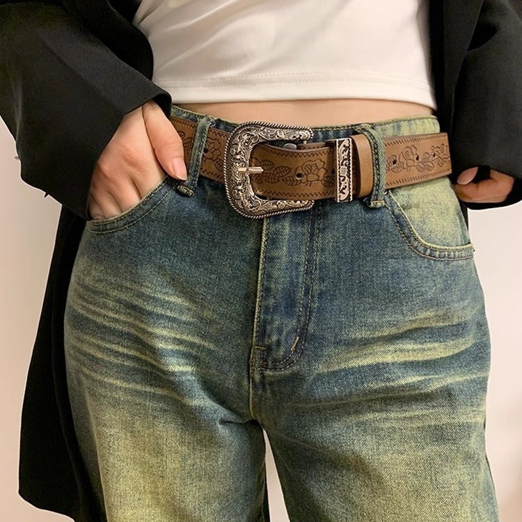 Vintage Brown PU Leather Belt for Women - Image 3