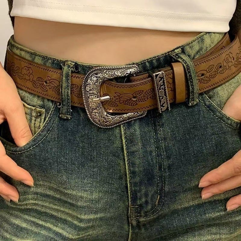 Vintage Brown PU Leather Belt for Women - Image 1