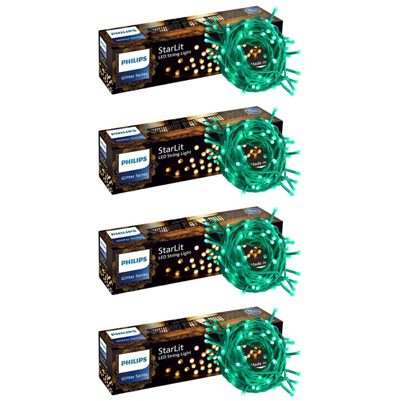 PHILIPS Starlit 12 Meter 72 LEDs String Light for Decoration Festival LED String Light for Diwali Christmas and Home Decoration Green Pack of 4