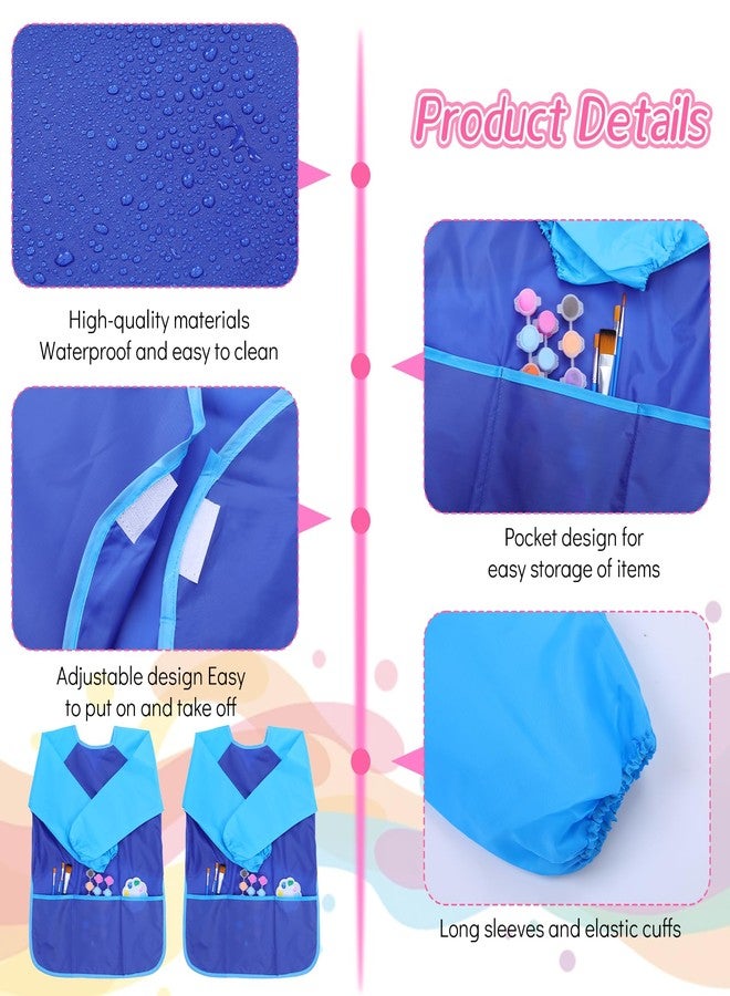 Oqqlin 12 Pcs Kids Art Smocks, Waterproof Toddler Art Smock with Long Sleeve 3 Pockets 4 Colors Children Painting Aprons for Age 5-8 Years - Image 3