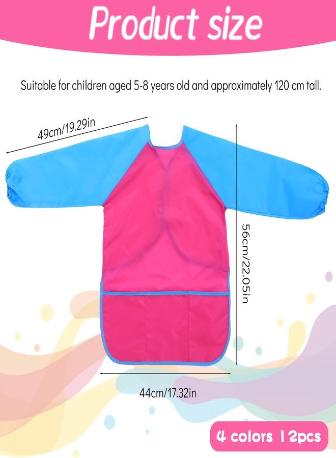 Oqqlin 12 Pcs Kids Art Smocks, Waterproof Toddler Art Smock with Long Sleeve 3 Pockets 4 Colors Children Painting Aprons for Age 5-8 Years - Image 2