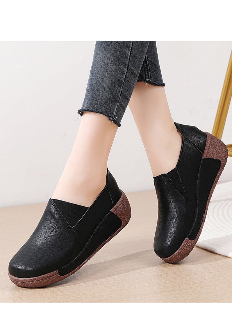Loquat Fashion Thick Sole High Heels Casual Sports Shoes Black - Image 2