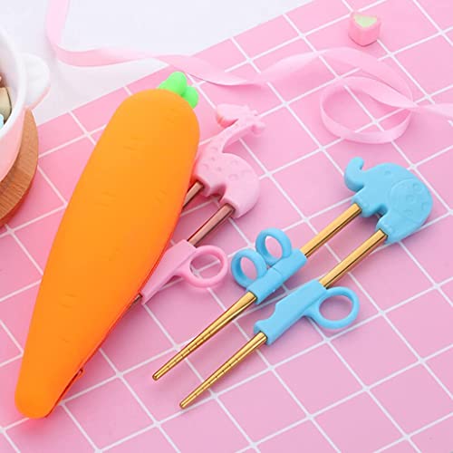 Kawn Stainless Steel 1Pair Children Kids Baby Chopsticks Learning Training A Blue Elephant - Image 3