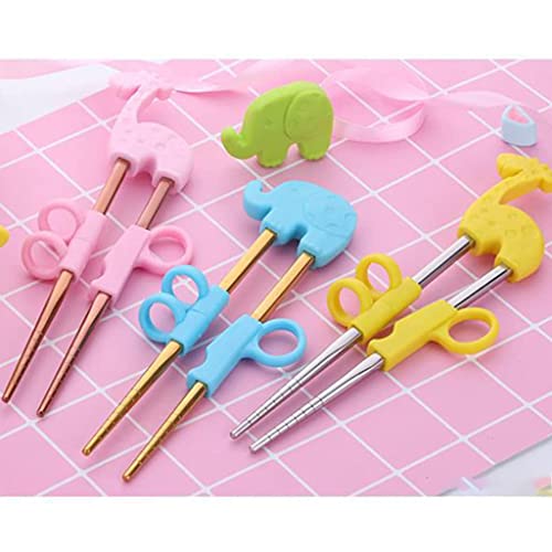 Kawn Stainless Steel 1Pair Children Kids Baby Chopsticks Learning Training A Blue Elephant - Image 2