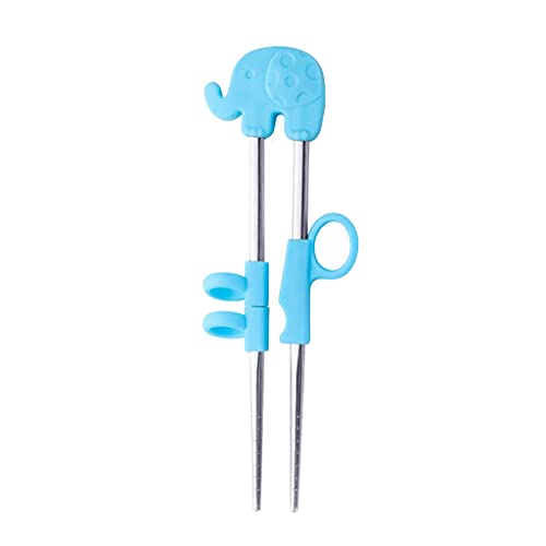 Kawn Stainless Steel 1Pair Children Kids Baby Chopsticks Learning Training A Blue Elephant - Image 1