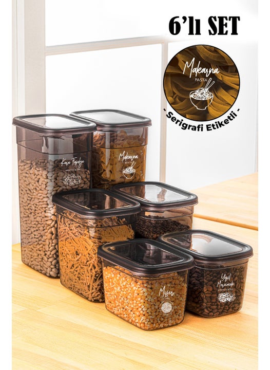 6-Piece Peggy Rectangular Storage Container with White Screen Printing Label 2x(1,3 lt 2 lt + 3,2 lt) Anthracite