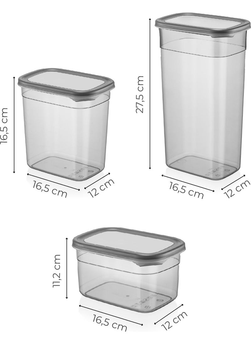 6-Piece Peggy Rectangular Storage Container with White Screen Printing Label 2x(1,3 lt 2 lt + 3,2 lt) Anthracite