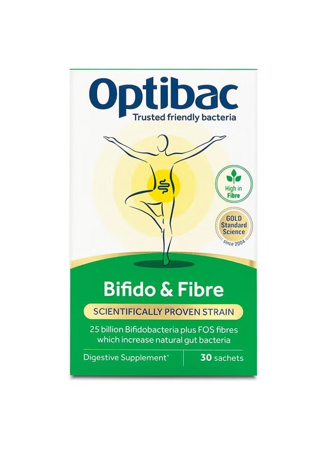 Optibac Probiotics Bifido And Fibre Vegan Digestive Probiotic Supplement With Fos Fibre To Maintain Regularity And 25 Billion Bacterial Cultures 30 Sachets - Image 1