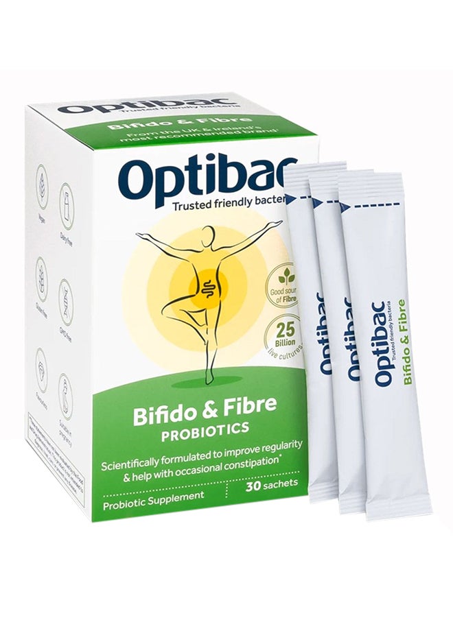 Optibac Probiotics - Bifido And Fibre Vegan Digestive Probiotic Supplement With Fos Fibre To Maintain Regularity And 25 Billion Bacterial Cultures 30 Sachets - Image 1